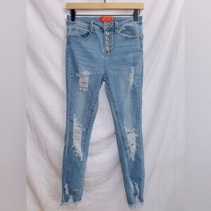 Wax Jean Light Wash Denim High Rise Button Front Distressed Skinny Jean 5/27
